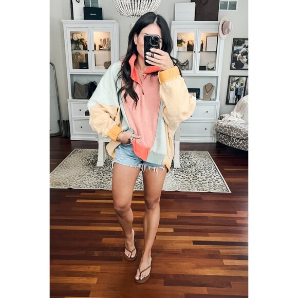 FREE PEOPLE Sidewalk Sweatshirt in Sunrise Combo Size X-Small - Picture 4 of 13